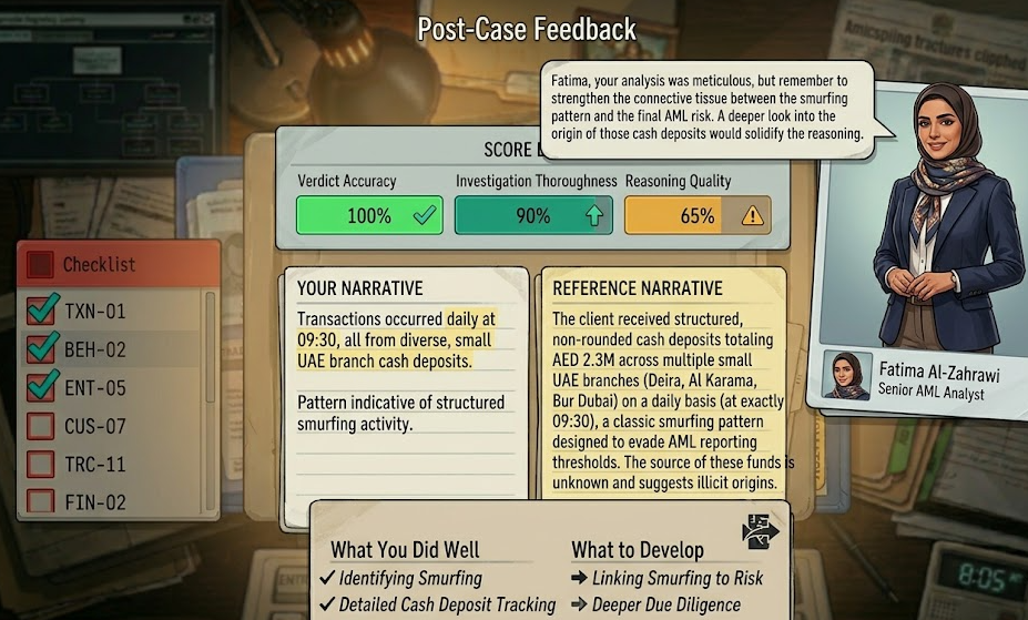 Laundromat — post-case feedback panel for an AML investigation