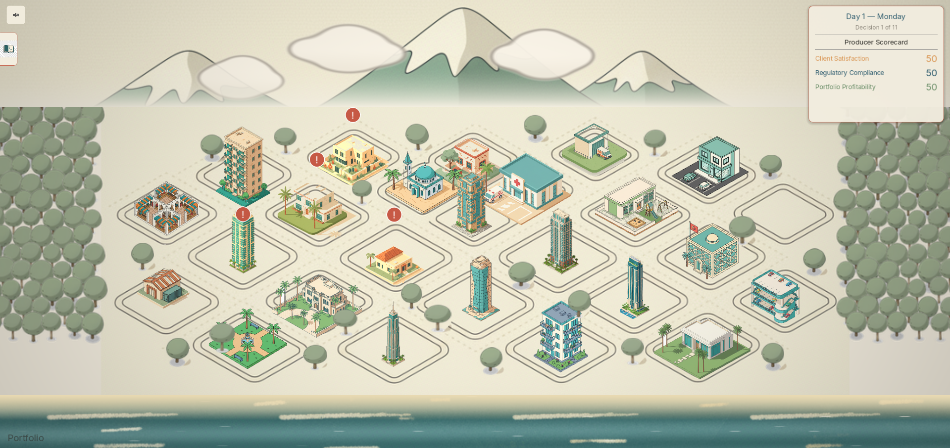 Portfolio — isometric living city of policy consequences