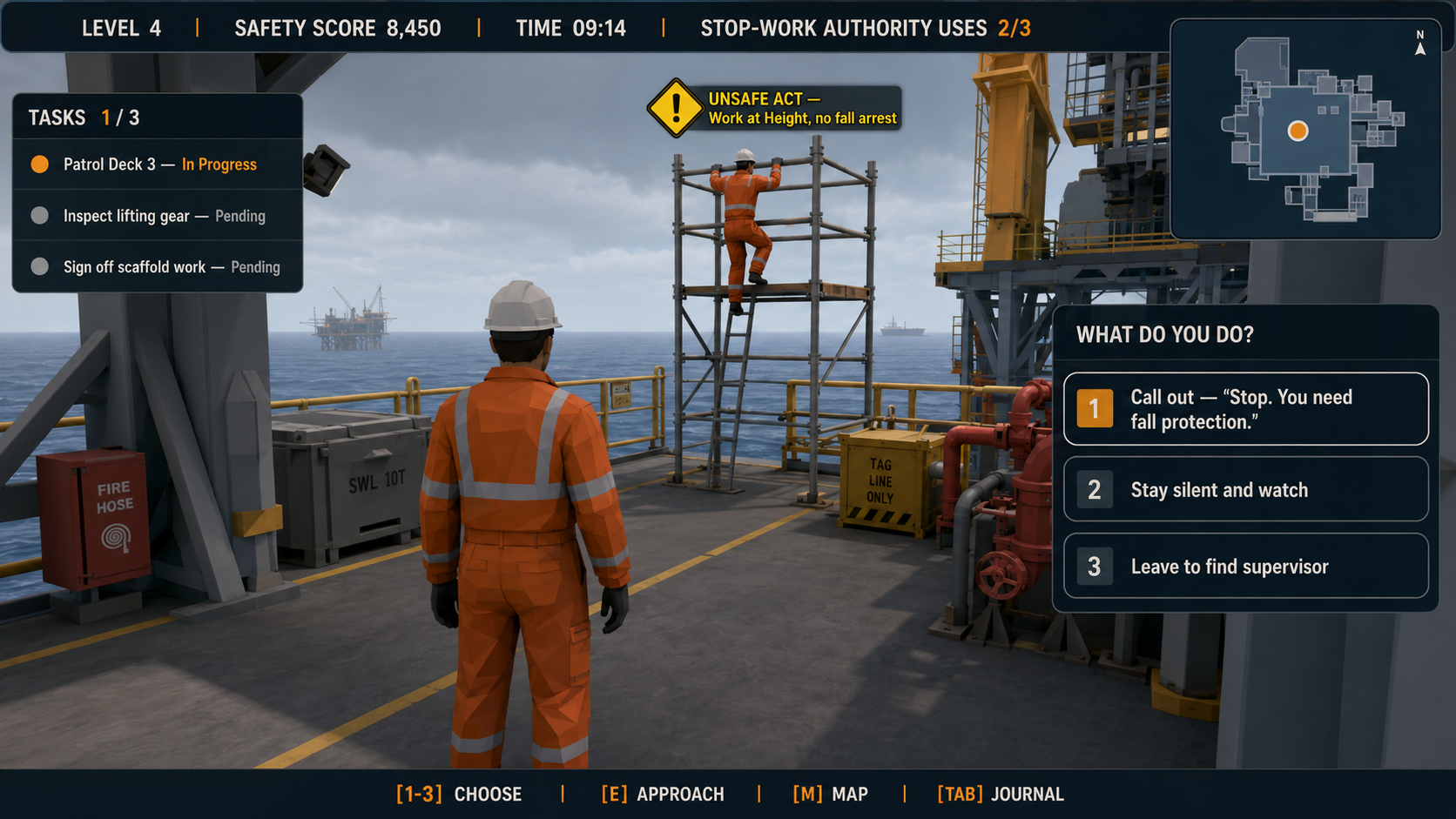 Stop Work Hero, a first-person stop-work-authority scenario drill
