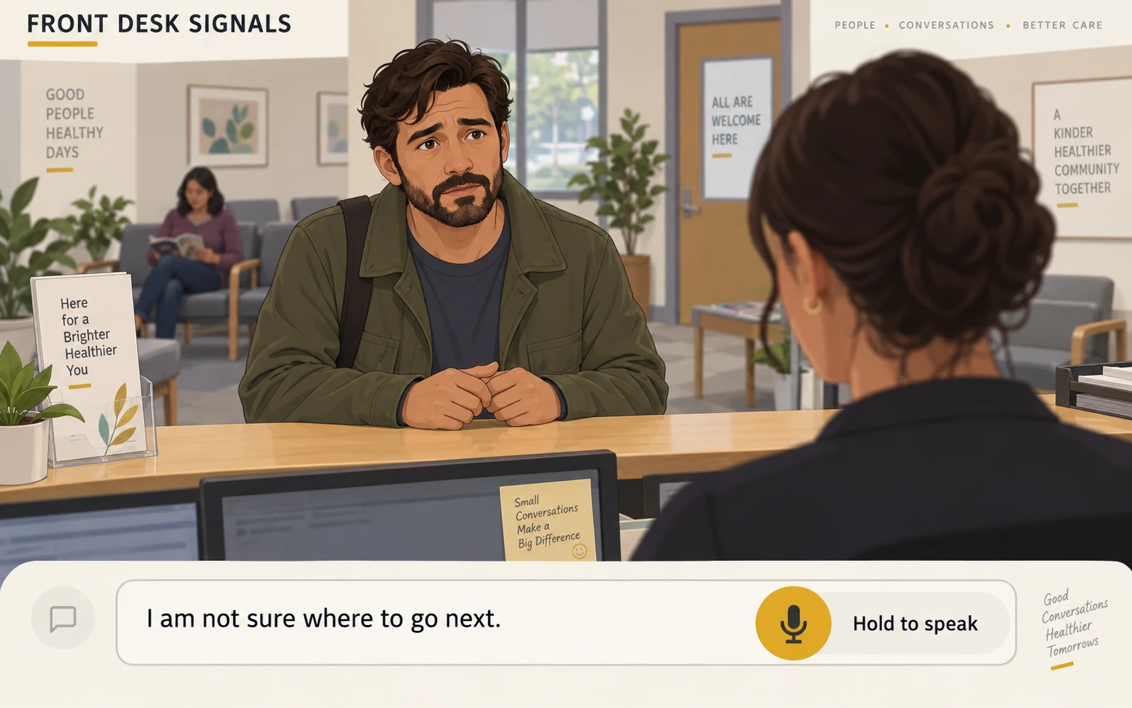 Front Desk Signals: proposed ai conversation roleplay
